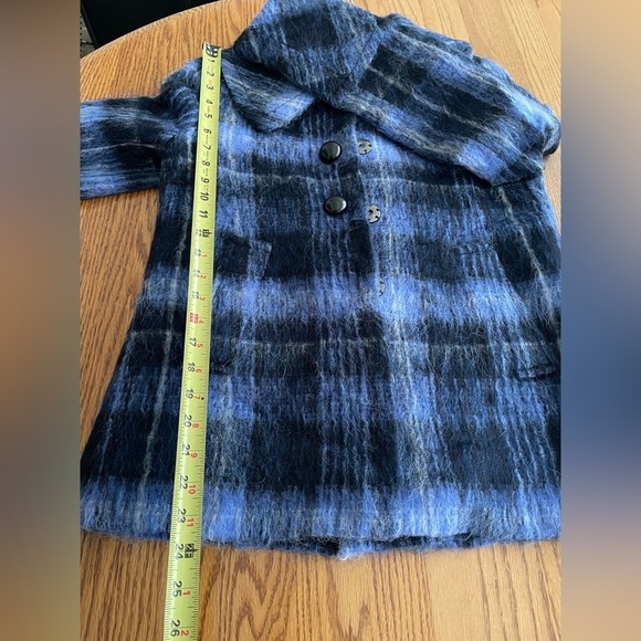 Eryn Brinie Made In Italy Winter Wool Coat Metallic Blue Sz S Oversized Collar - Picture 11 of 11